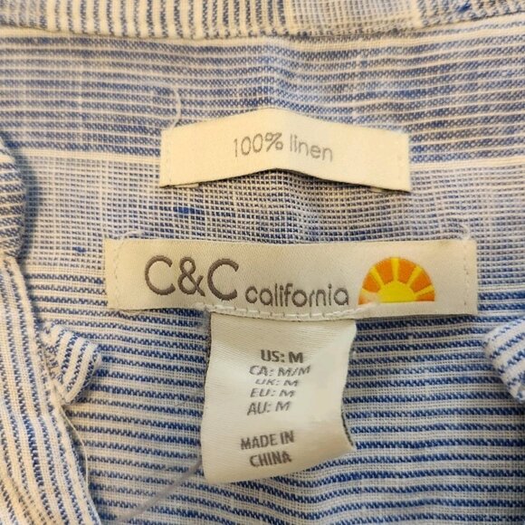C&C California Top Women's 100% Linen Striped Sleeveless Summer Beach Shirt Sz M - Picture 5 of 5